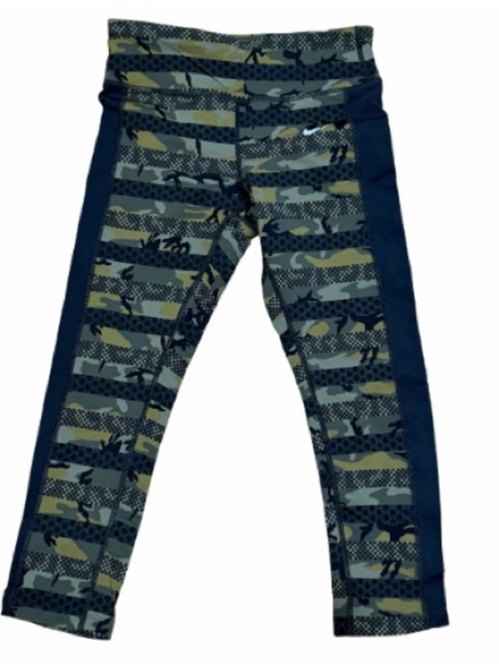 Nike Girls' Camo Stripe Leggings in Navy and Olive